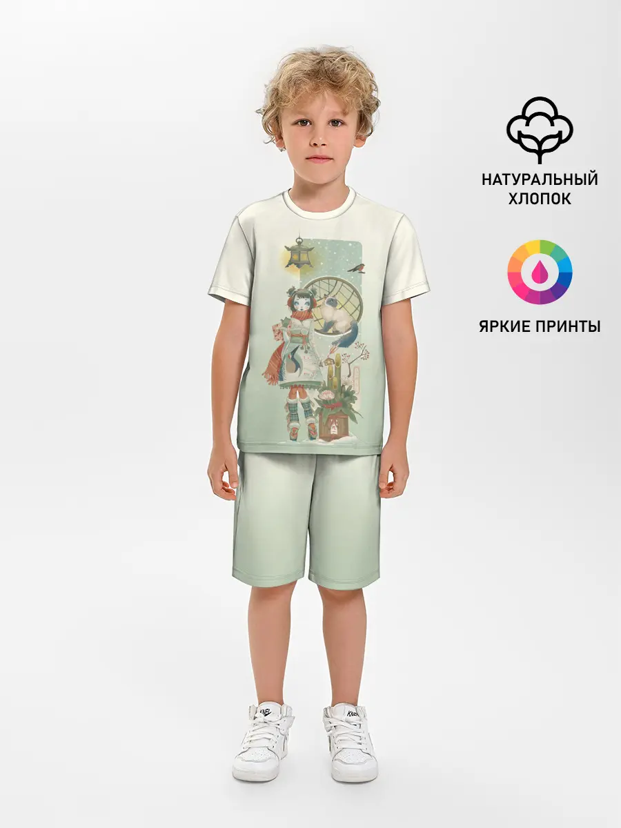 Детская пижама с шортами / девушка кимоно зима Япония кот