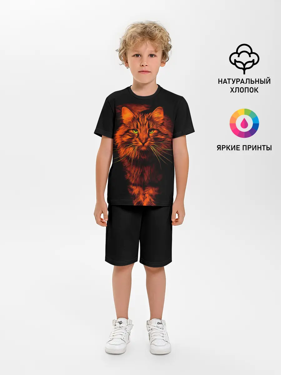 Детская пижама с шортами / Рыжий кот