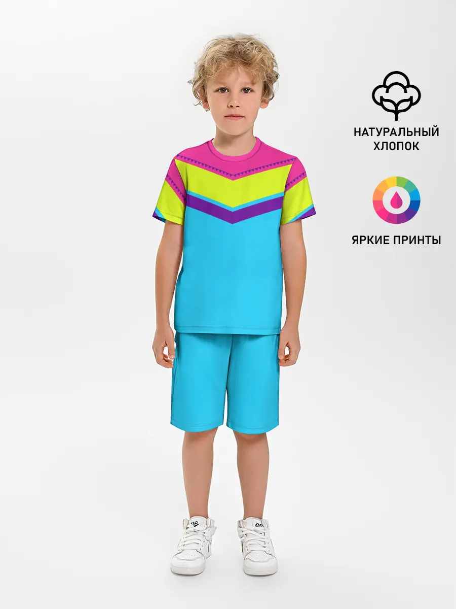 Детская пижама с шортами / Цветные треугольники_голубой