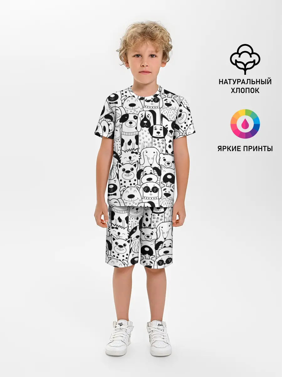 Детская пижама с шортами / Собаки черно-белое