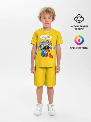 Детская пижама с шортами / Побитые кружки