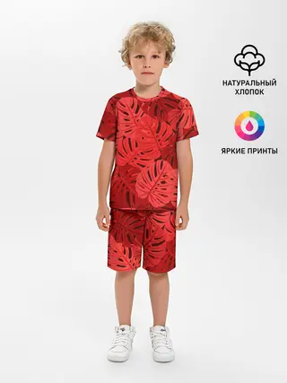 Детская пижама с шортами / Тропические листья Монстера