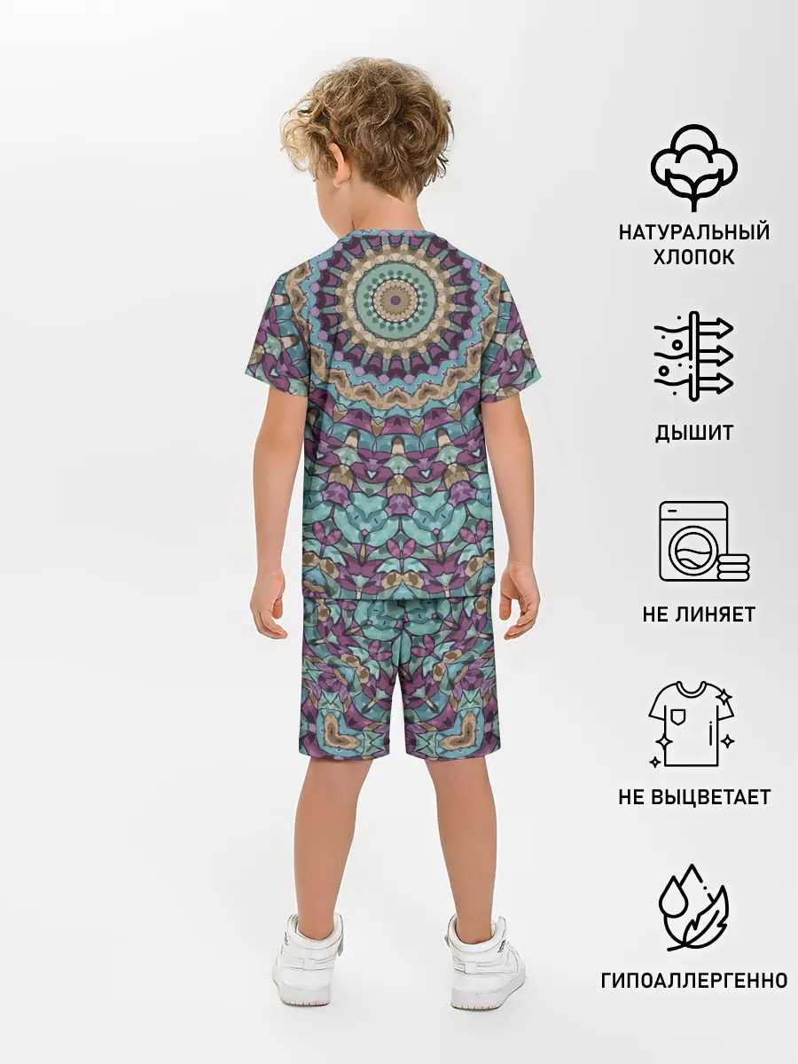 Детская пижама с шортами / Сиренево-голубой калейдоскоп .
