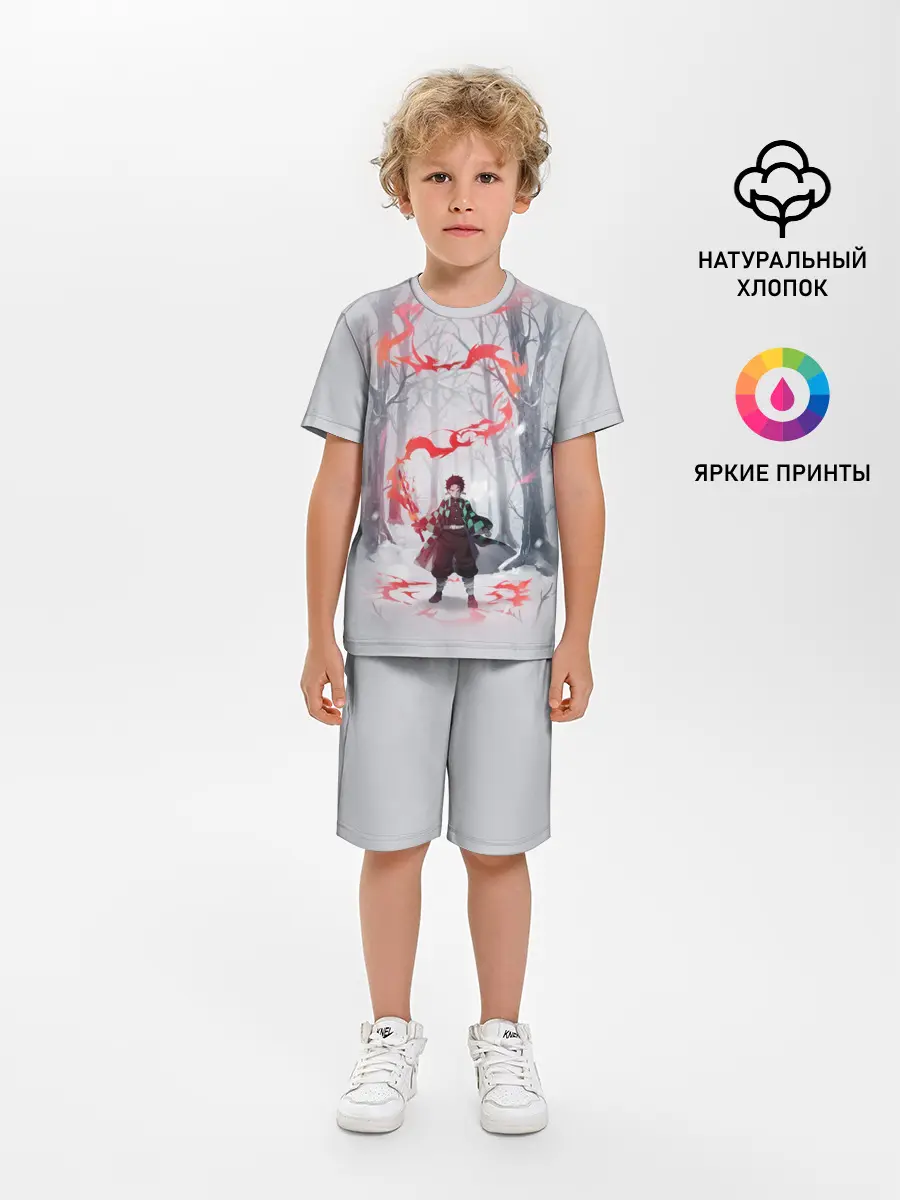 Детская пижама с шортами / KIMETSU NO YAIBA красный след