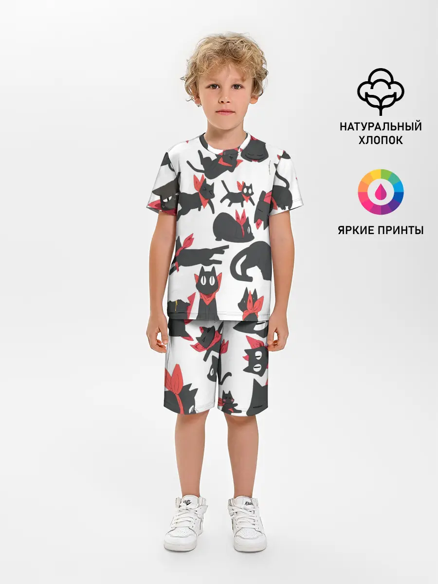 Детская пижама с шортами / Черный котик