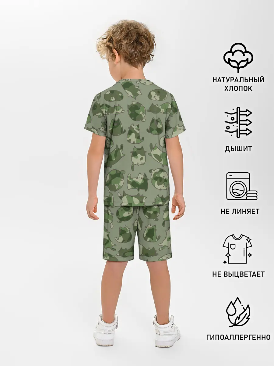 Детская пижама с шортами / Камуфляж с котиками