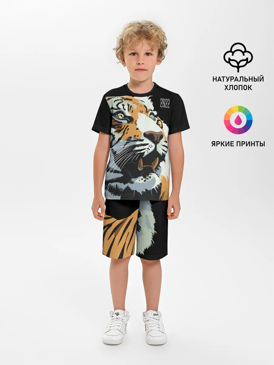 Детская пижама с шортами / Тигр перед атакой