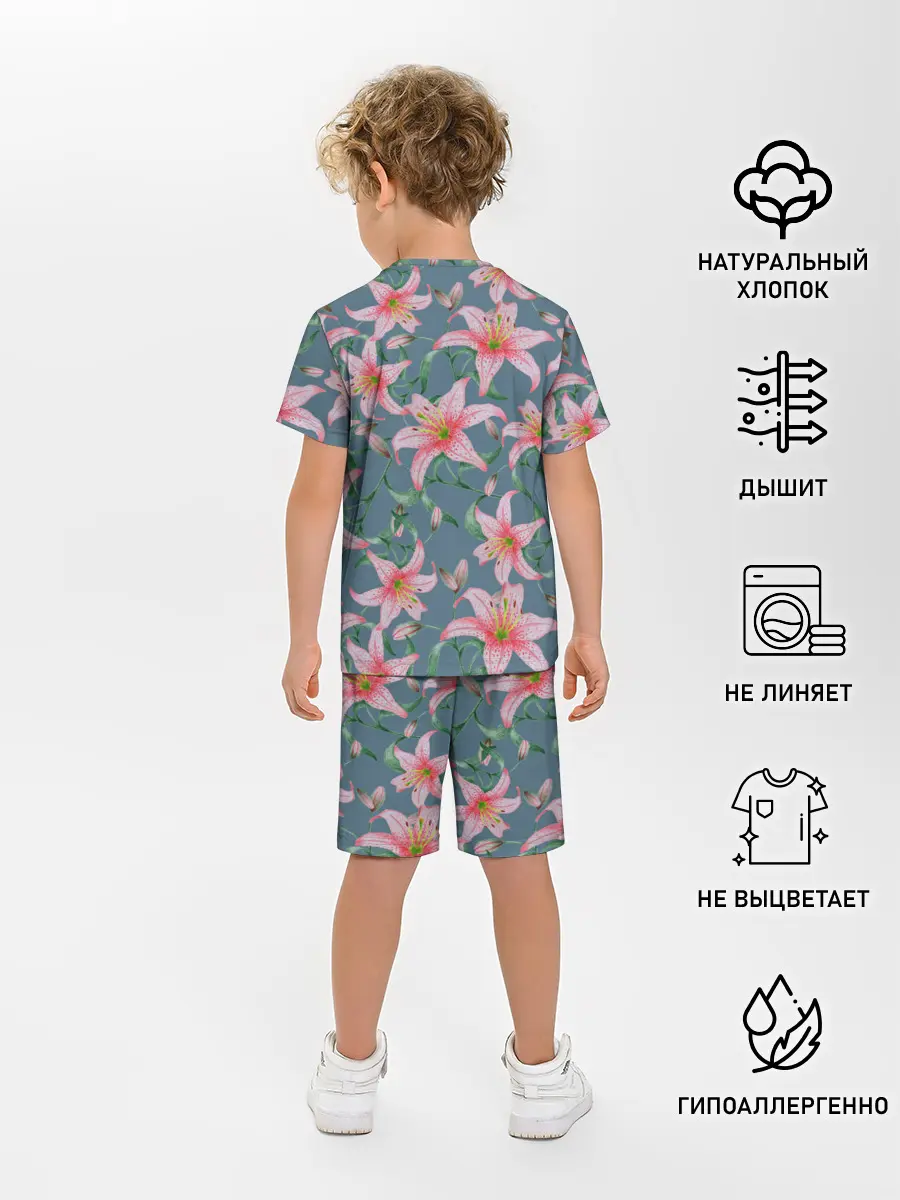 Детская пижама с шортами / Лилии на сером фоне