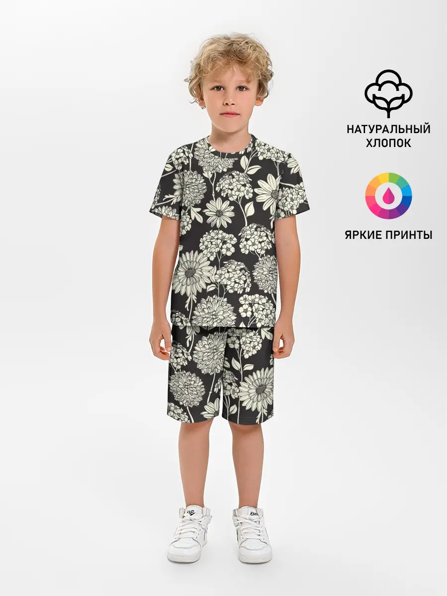 Детская пижама с шортами / Белые цветы