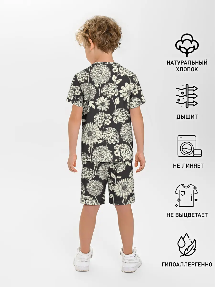 Детская пижама с шортами / Белые цветы