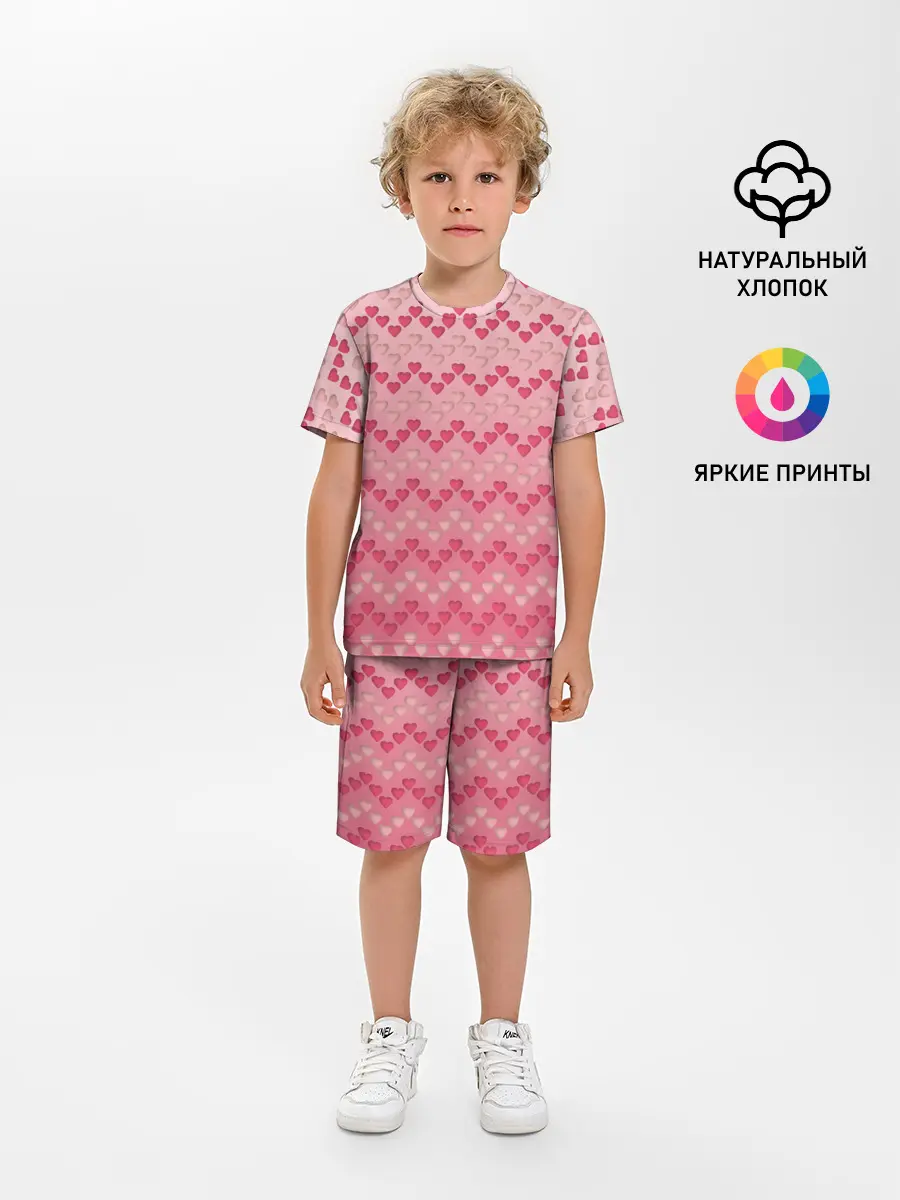 Детская пижама с шортами / узор милые сердца зигзагами