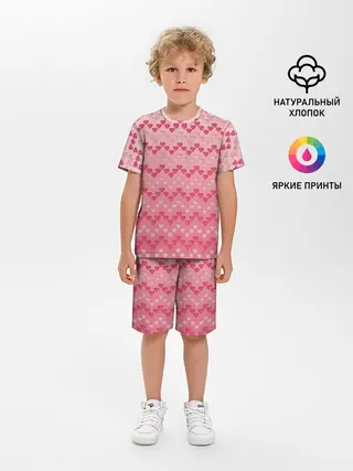 Детская пижама с шортами / узор милые сердца зигзагами