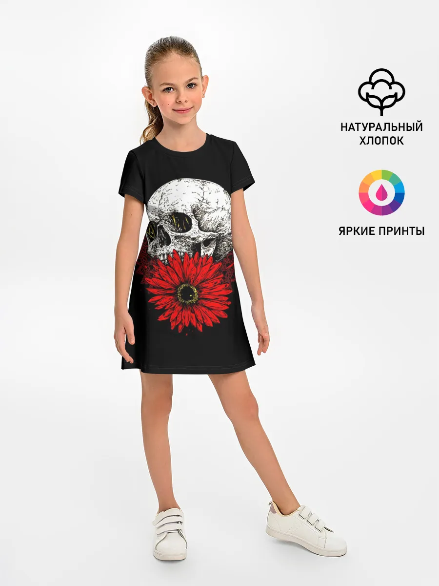 Детское платье / Череп и Красный Цветок | Skull