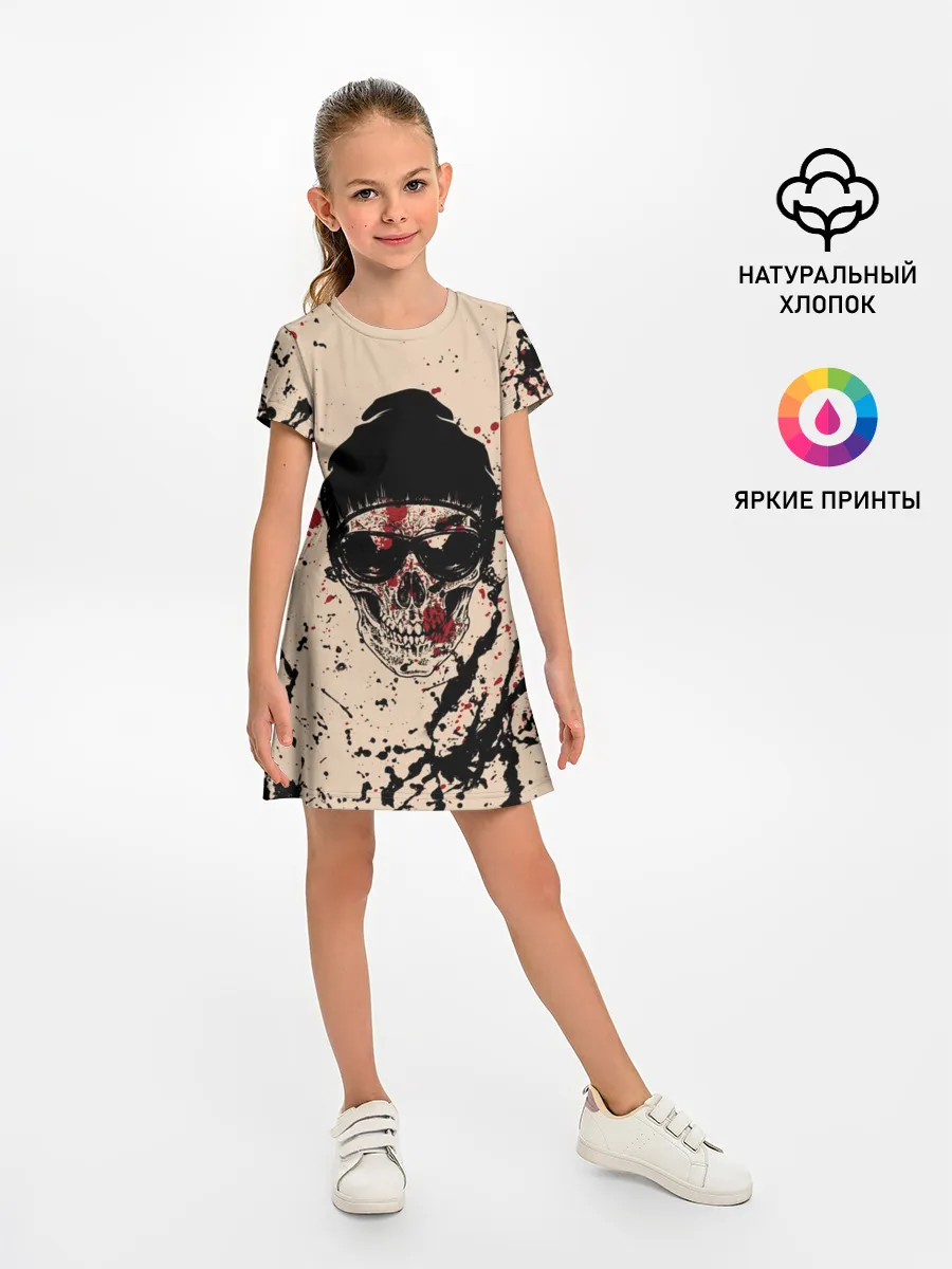 Детское платье / Череп Хипстер Брызги Краски