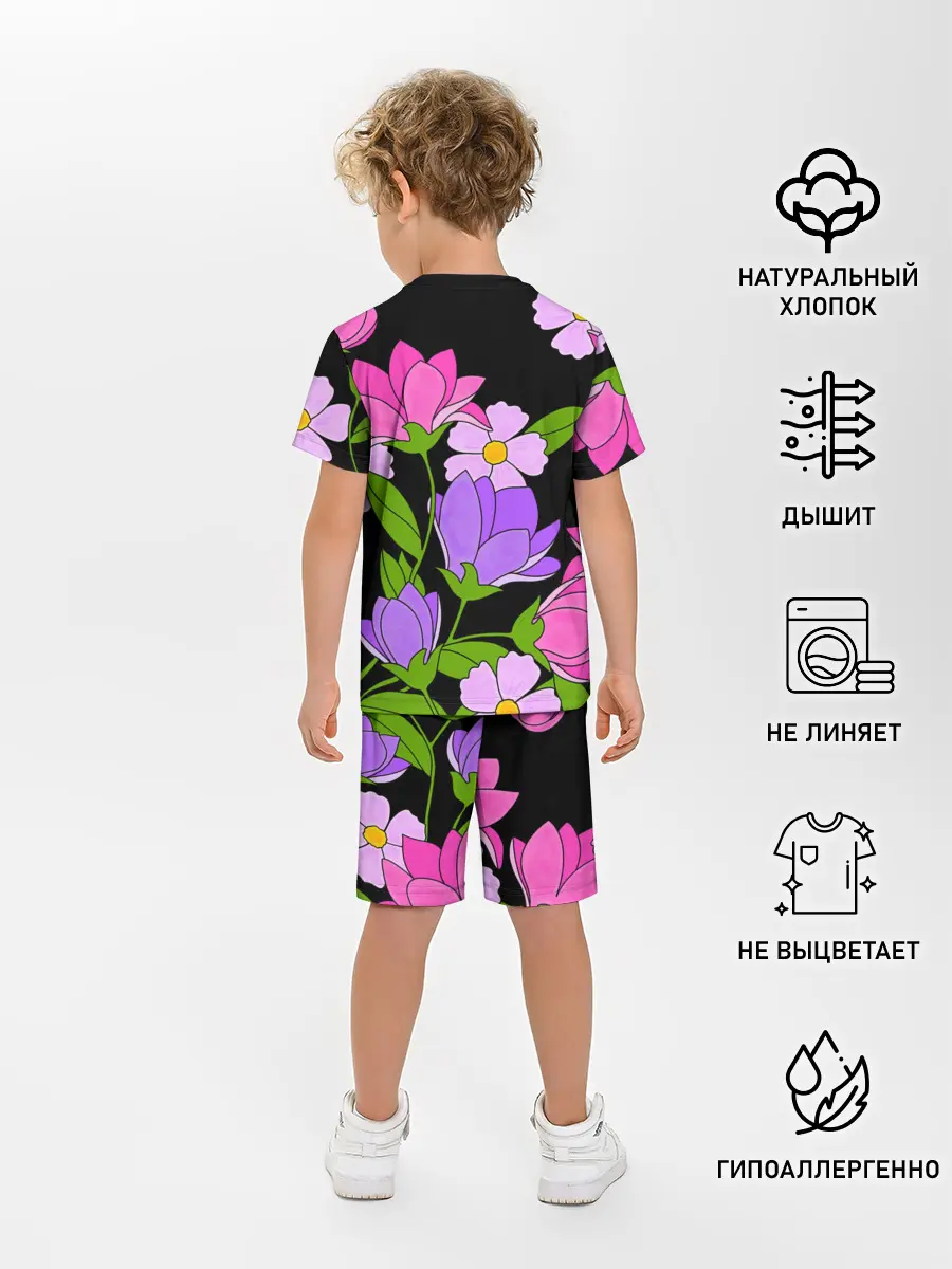 Детская пижама с шортами / Ночные цветы