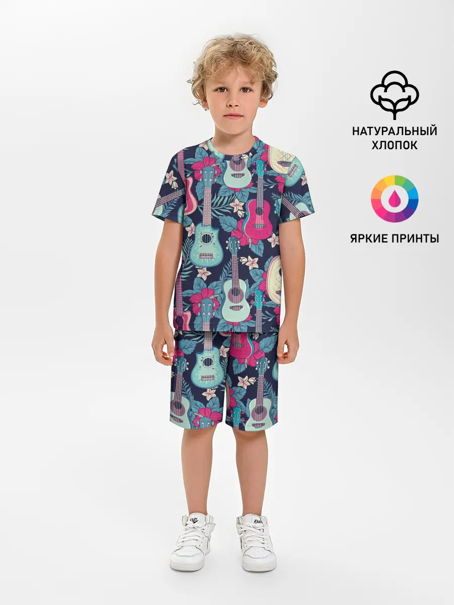 Детская пижама с шортами / Укулеле фруктовые