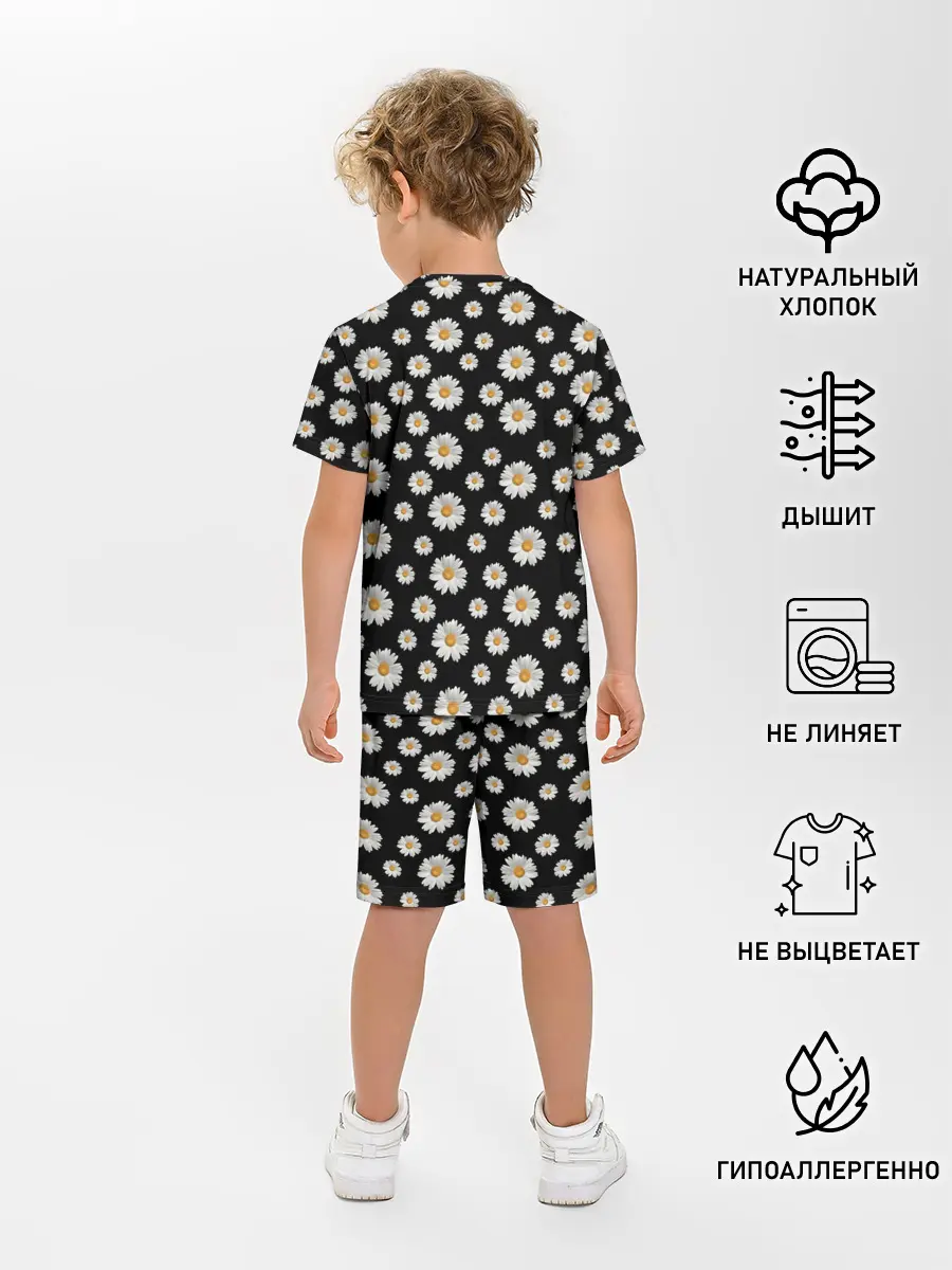 Детская пижама с шортами / Ромашки на чёрном