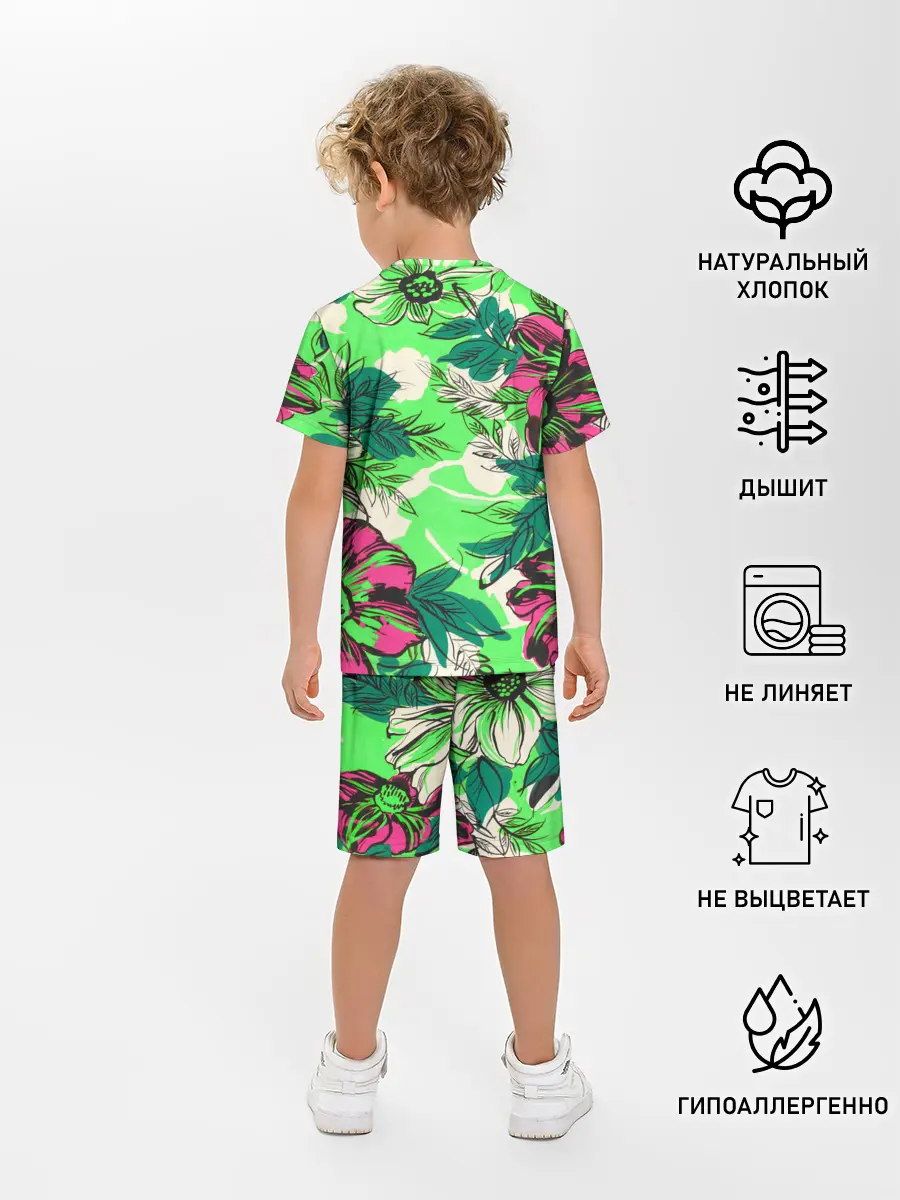 Детская пижама с шортами / Цветы в неоне