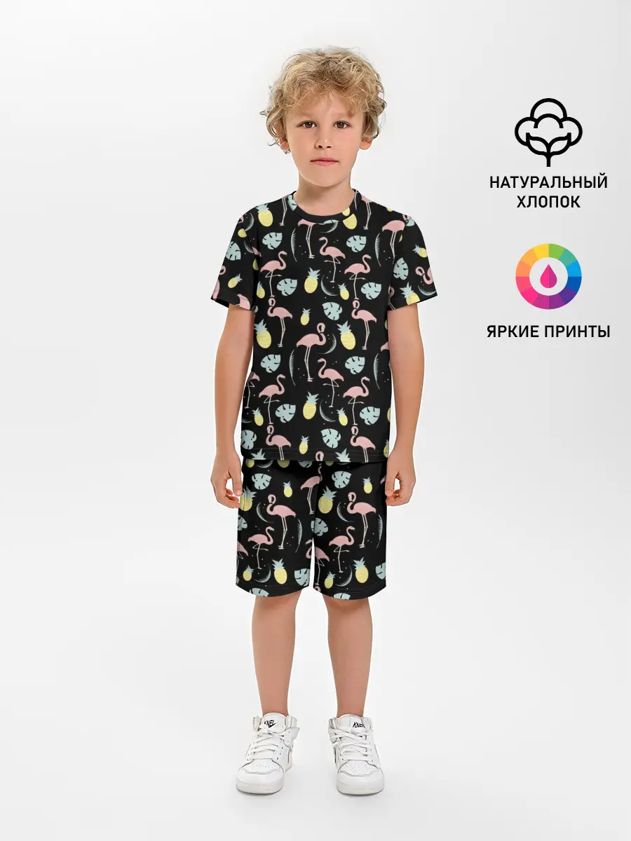 Детская пижама с шортами / Розовый фламинго