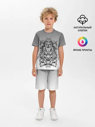 Детская пижама с шортами / маска сова смерть череп