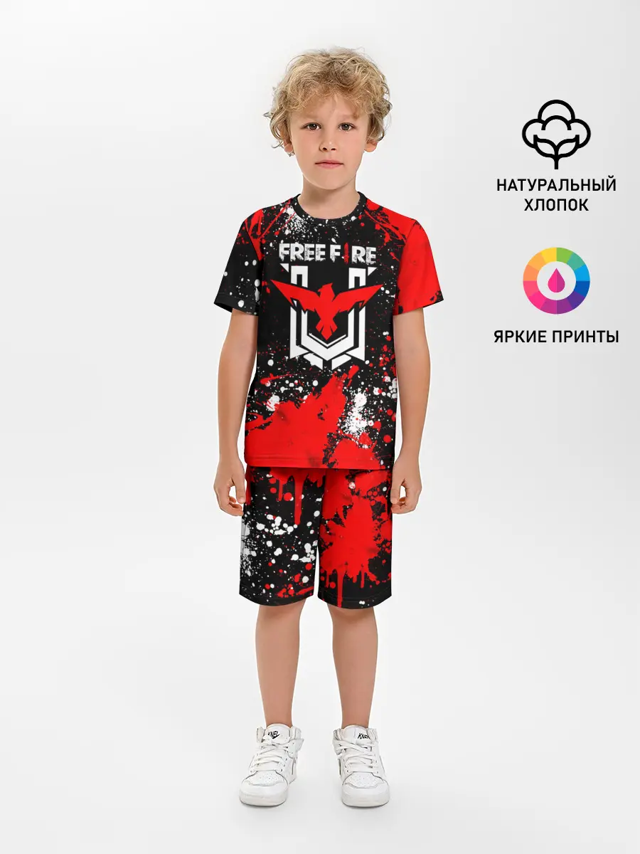 Детская пижама с шортами / Free Fire: Брызги и капли красок.