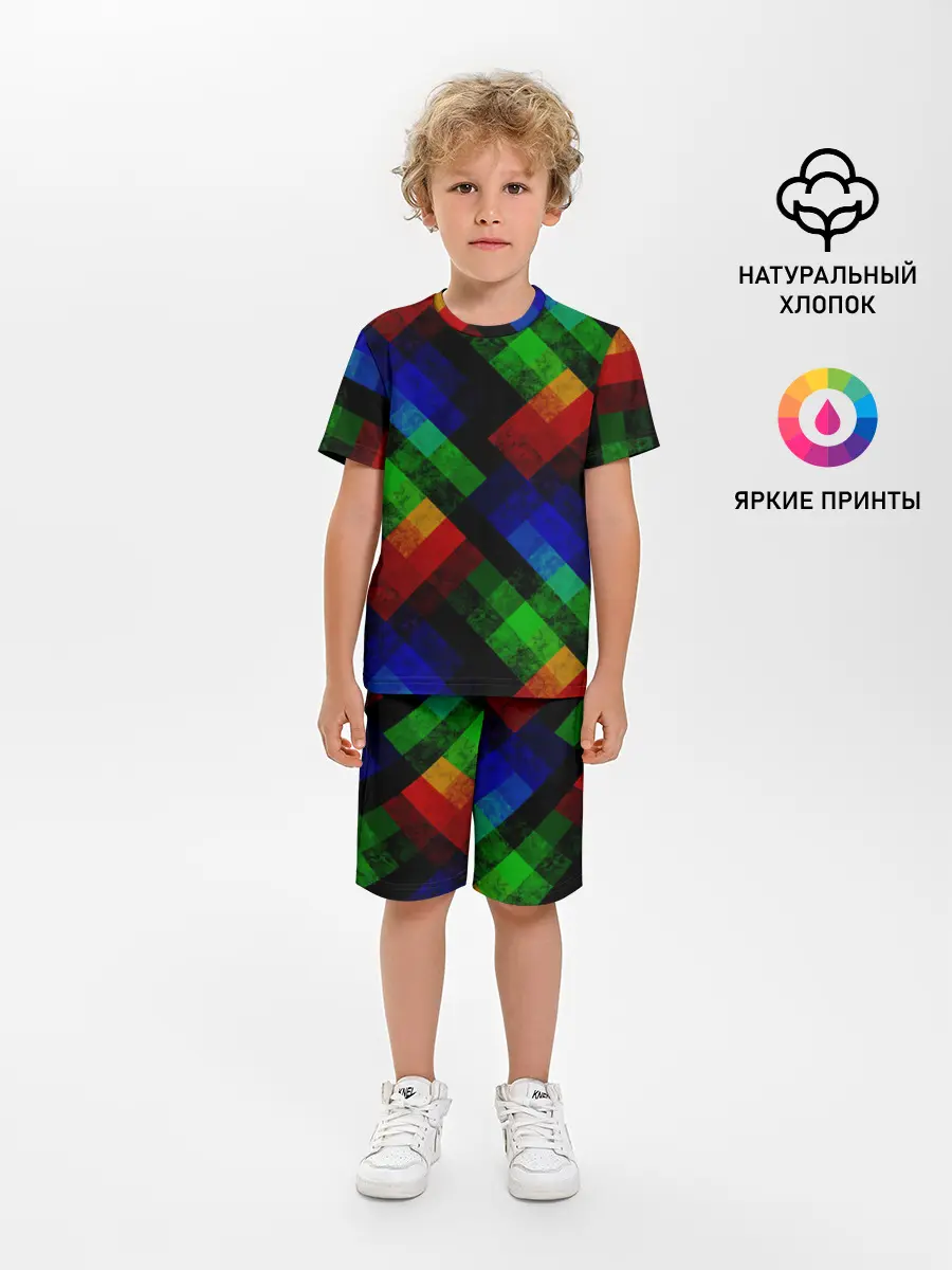 Детская пижама с шортами / Разноцветный мраморный узор