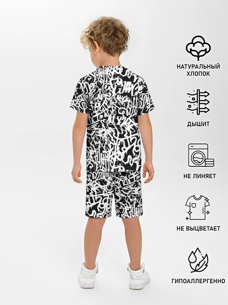 Детская пижама с шортами / Graffiti white on black