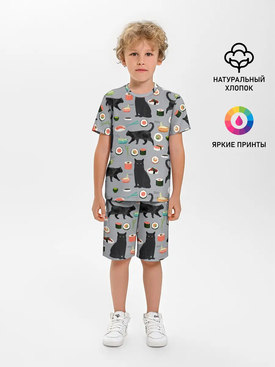 Детская пижама с шортами / Котики и Суши