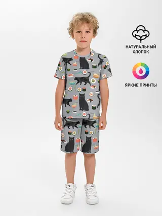 Детская пижама с шортами / Котики и Суши