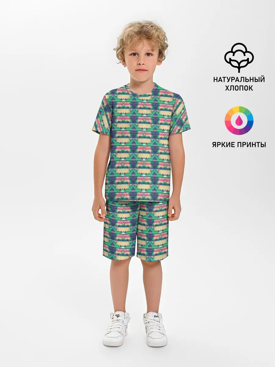Детская пижама с шортами / Геометрический глитч