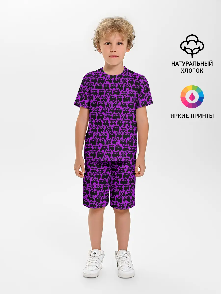 Детская пижама с шортами / Неоновые коты