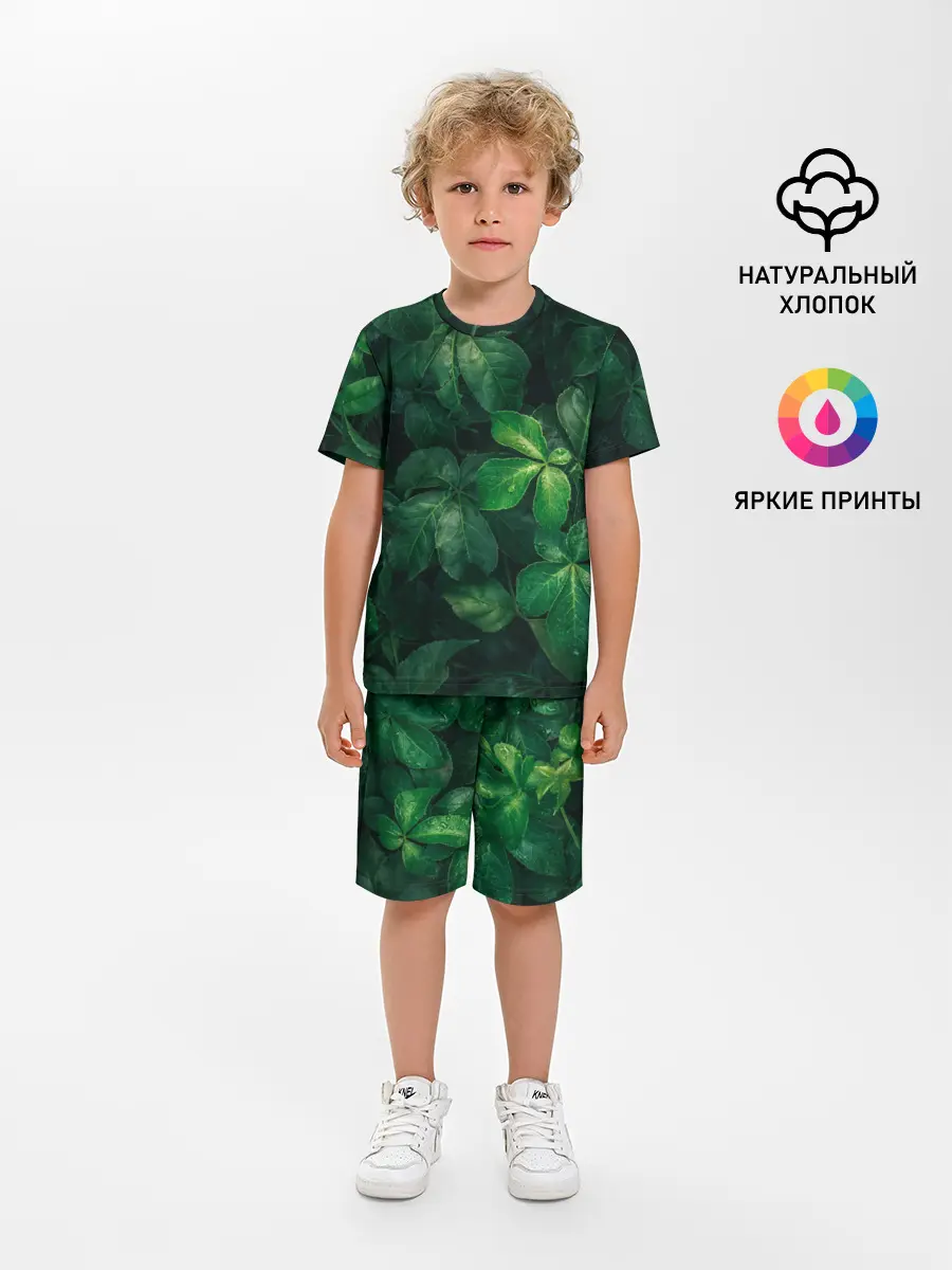 Детская пижама с шортами / Тропическая листва | Тропики
