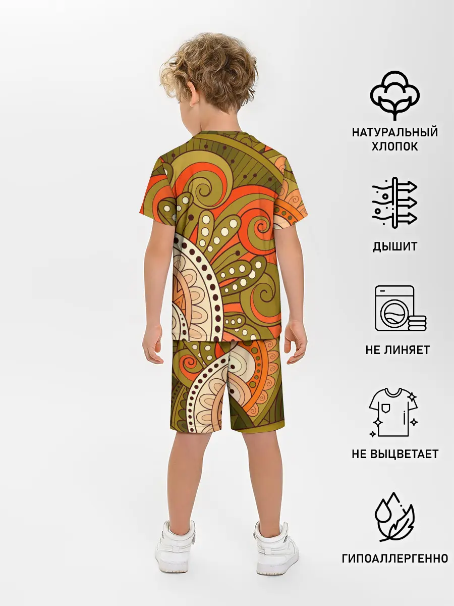 Детская пижама с шортами / Детский оранжево-болотный