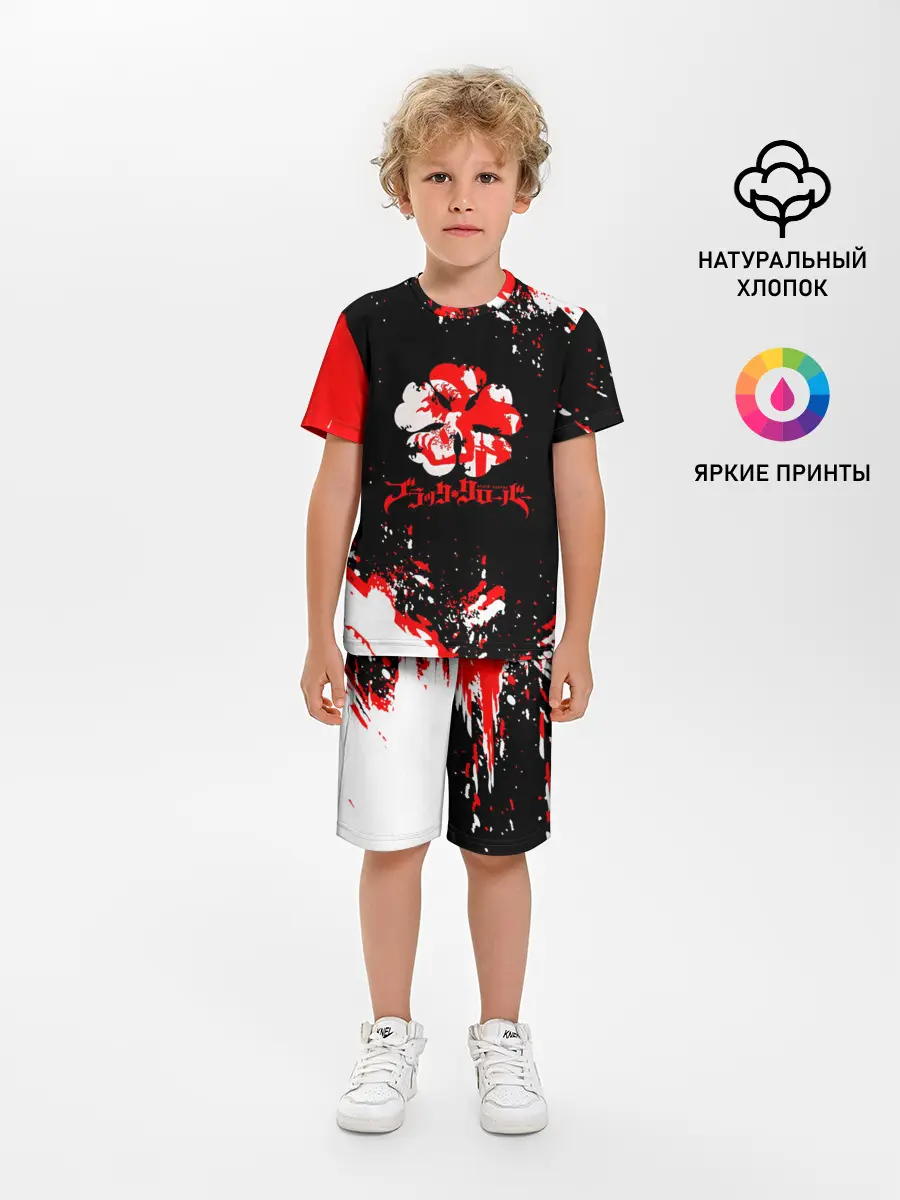 Детская пижама с шортами / Черный Клевер с ярким красным куском