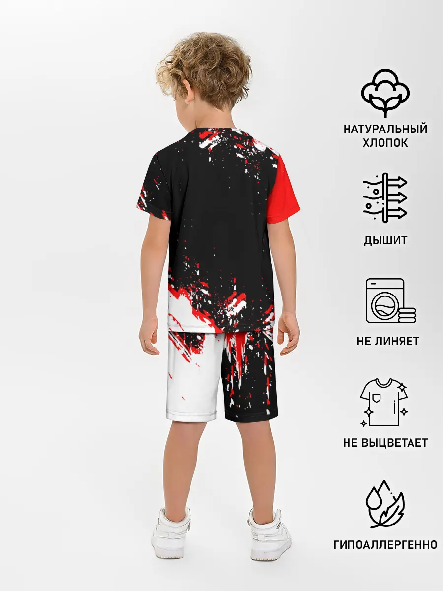 Детская пижама с шортами / Черный Клевер с ярким красным куском