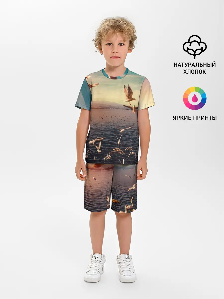 Детская пижама с шортами / Чайки на воде