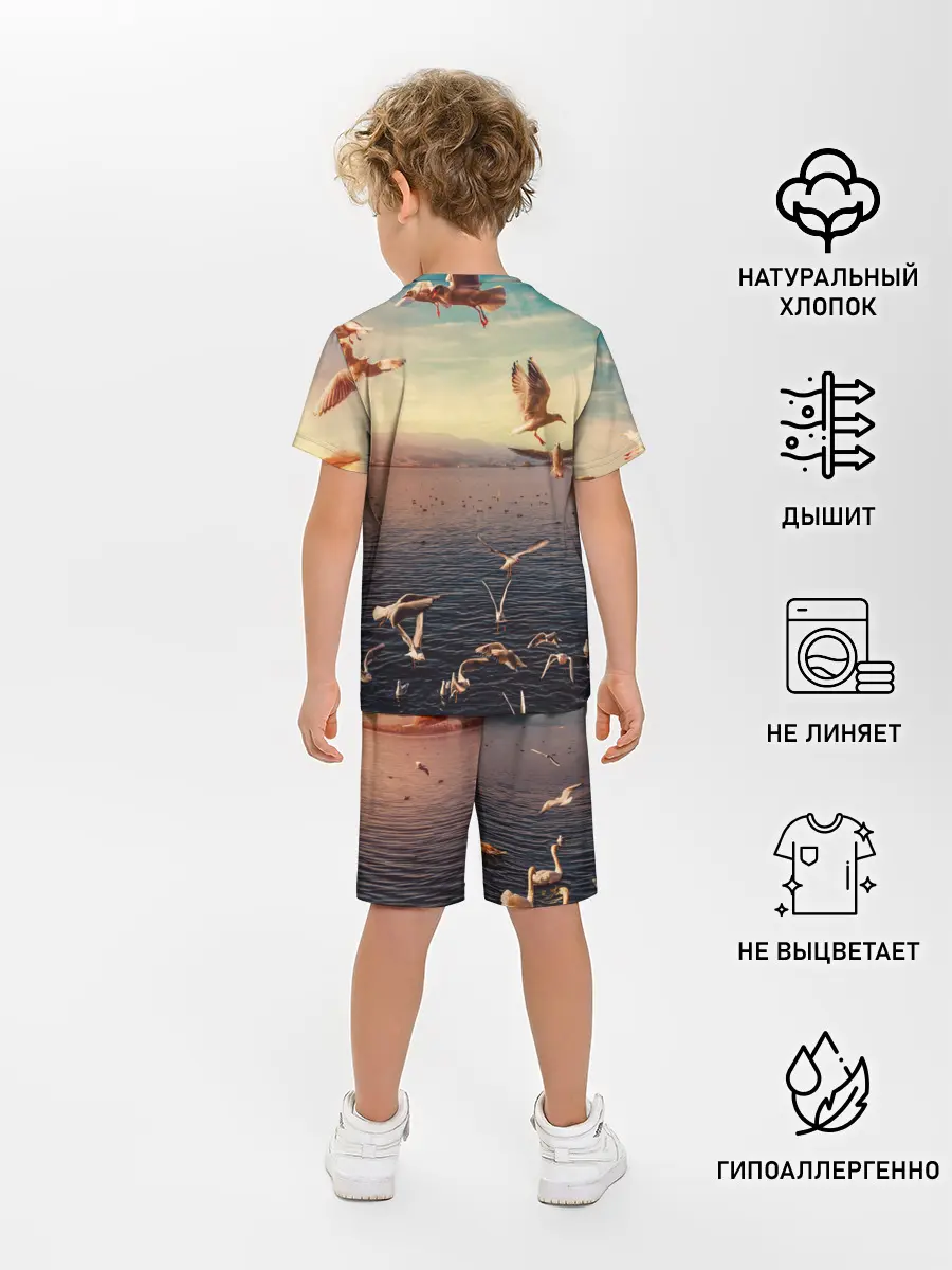 Детская пижама с шортами / Чайки на воде