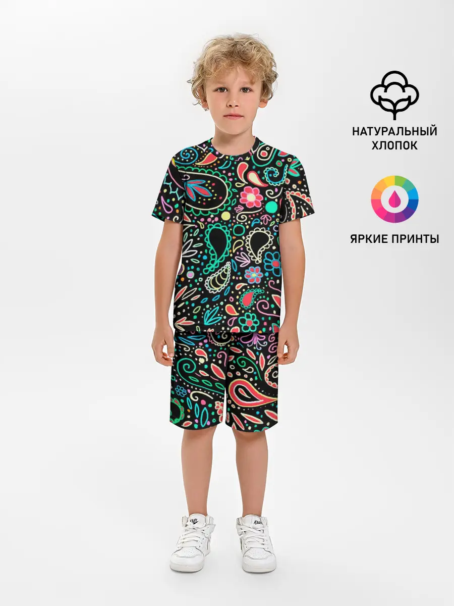 Детская пижама с шортами / Славянские узоры в новом цвете