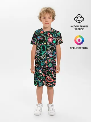 Детская пижама с шортами / Славянские узоры в новом цвете