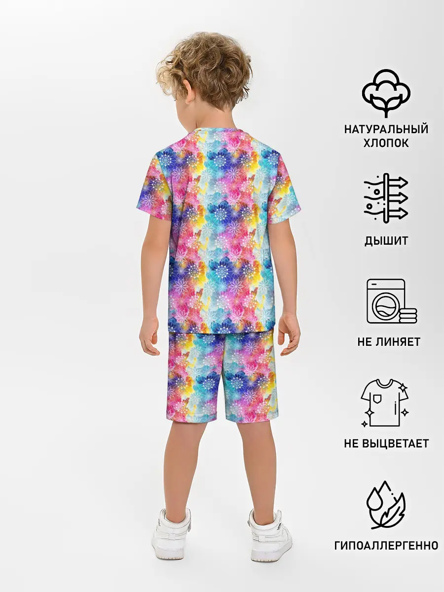 Детская пижама с шортами / Радужные Снежные Узоры