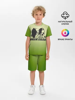 Детская пижама с шортами / Билли Айлиш на зеленом фоне