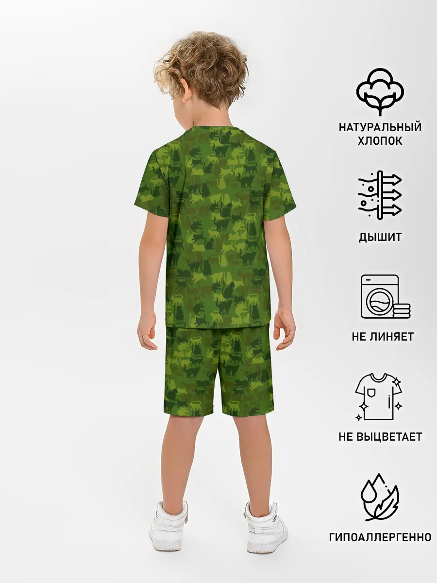 Детская пижама с шортами / Камуфляж | Котики