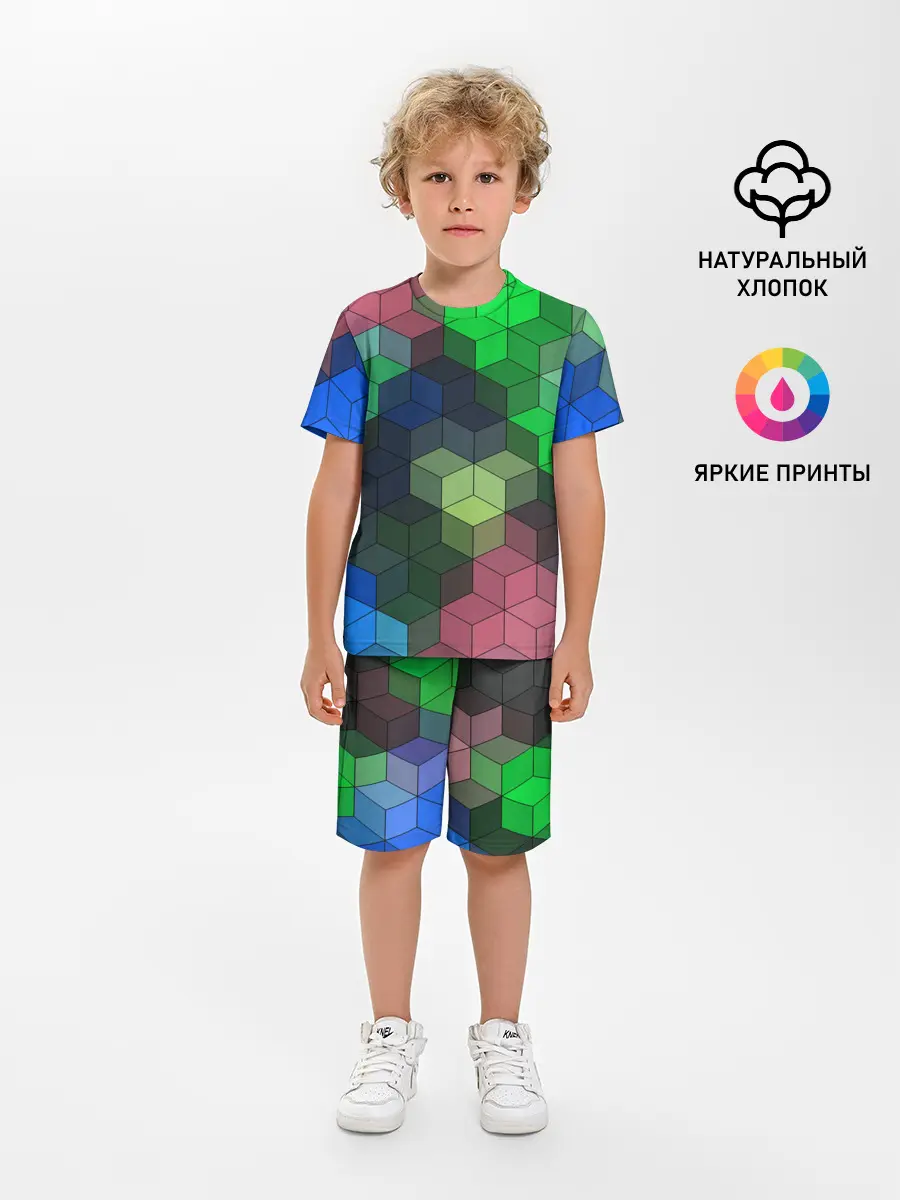 Детская пижама с шортами / Разноцветный геометрический уз