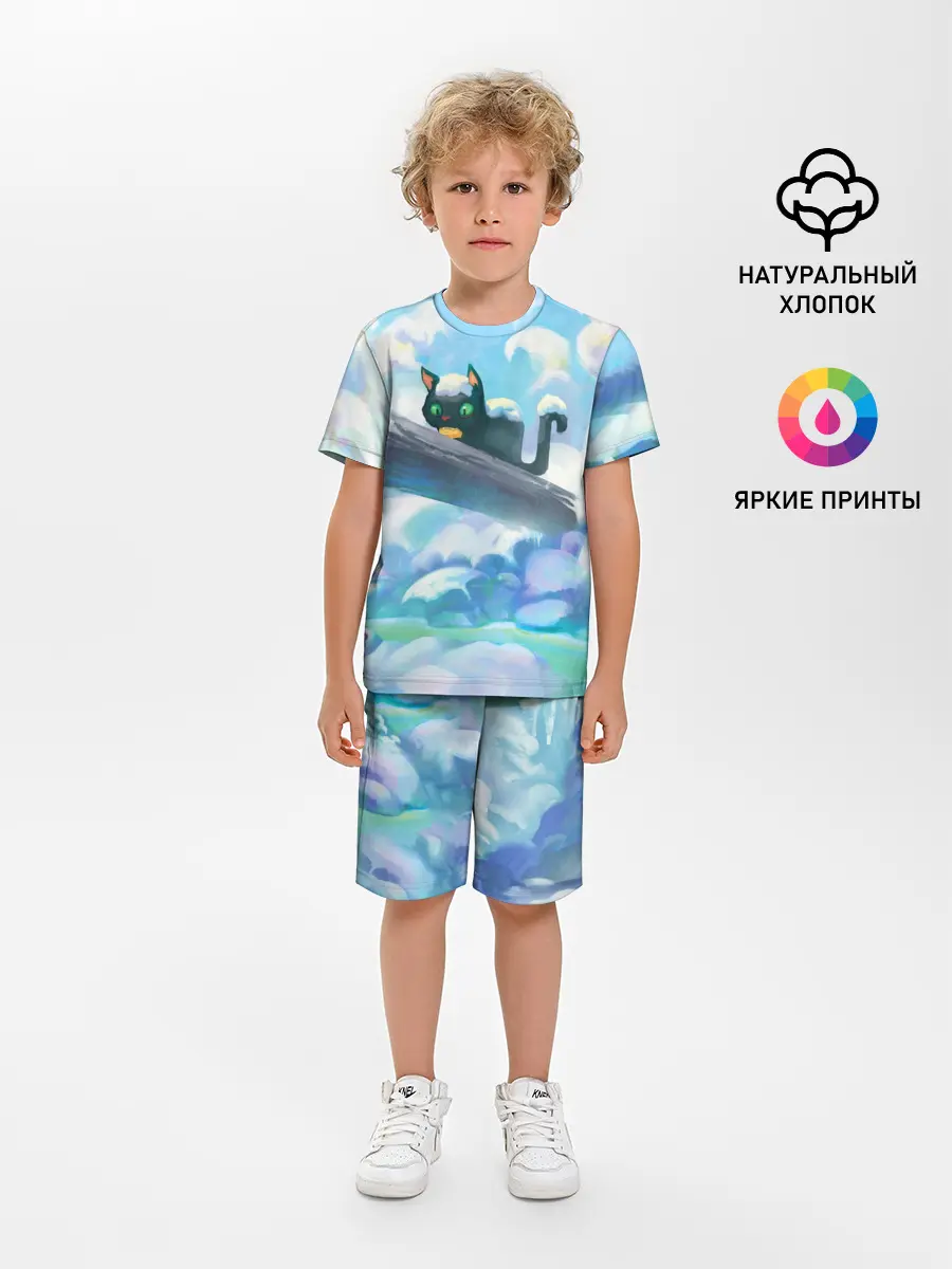 Детская пижама с шортами / Снежный котенок