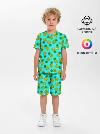 Детская пижама с шортами / Ананасы аква
