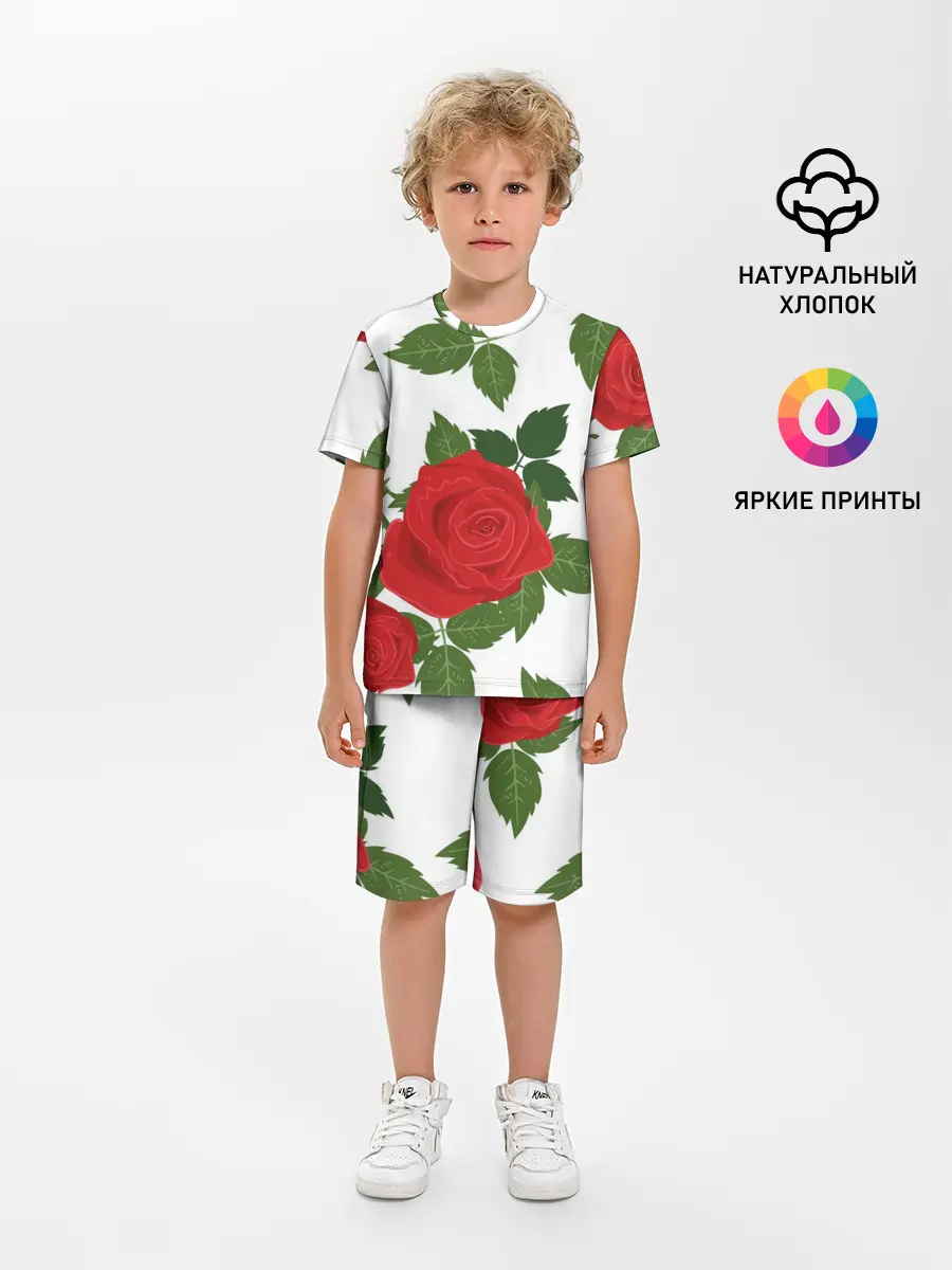 Детская пижама с шортами / Большие розы