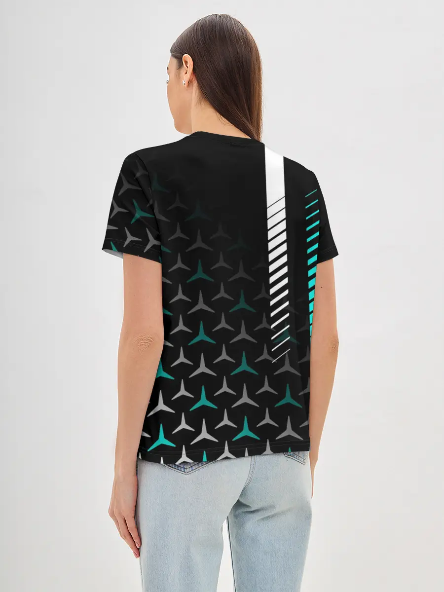 Женская базовая футболка / МЕРСЕДЕС / AQUA BLACK GRADIENT