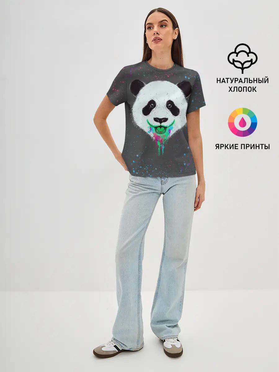Женская базовая футболка / Панда Краски Брызги
