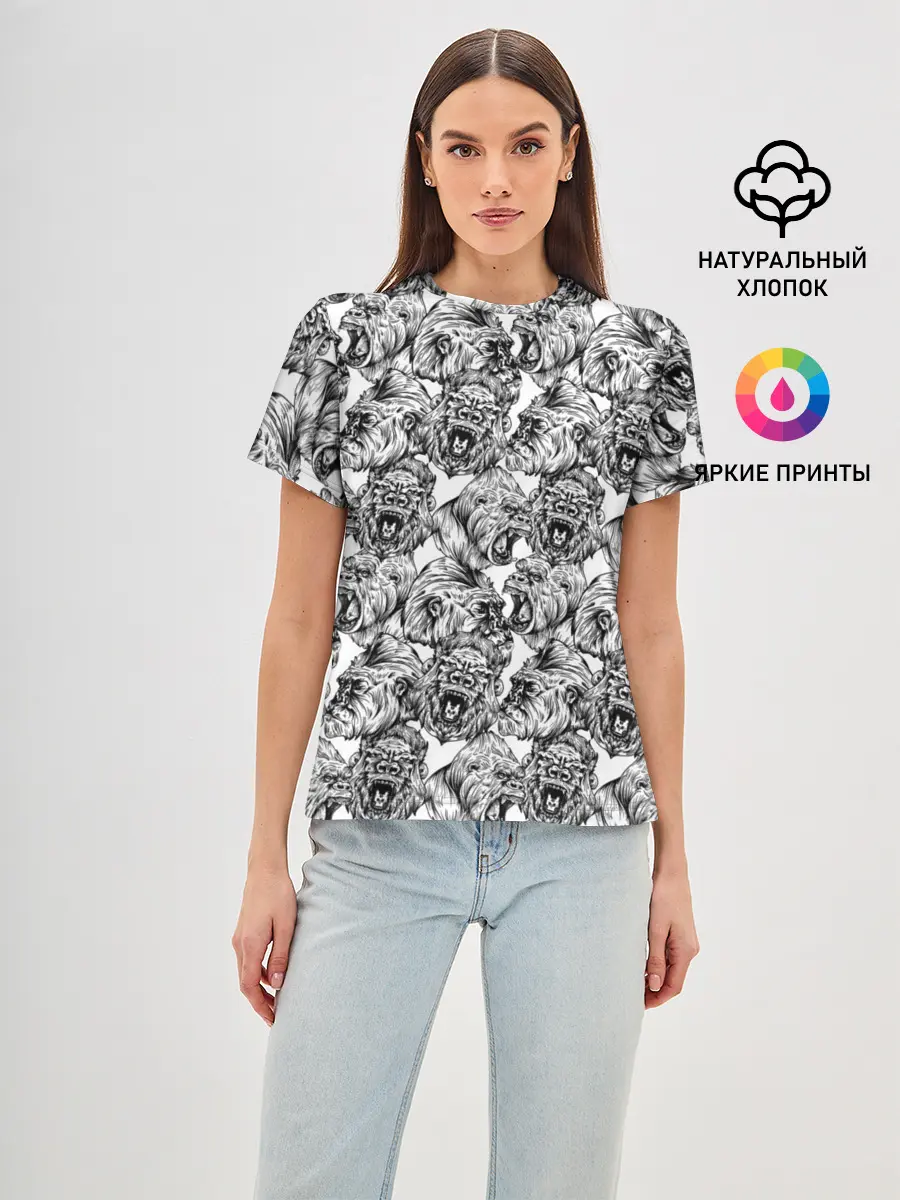 Женская базовая футболка / Злые Гориллы - Паттерн