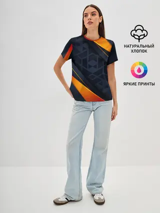 Женская базовая футболка / BLACK ORANGE